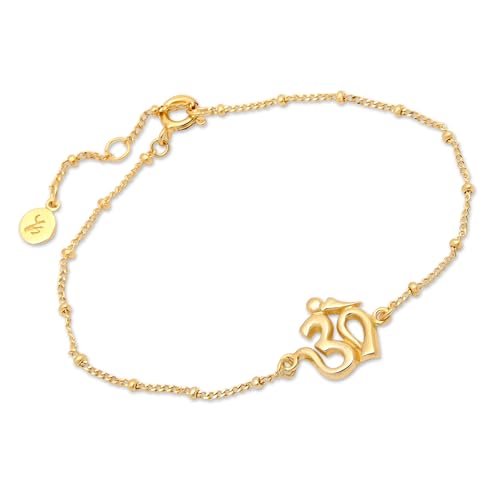 NOVICA Artisan Handmade Gold Plated Sterling Silver Pendant Bracelet Om Indonesia Buddhism Hinduism Yoga Spiritual Inspirational [6.75 in min L x 8 in max L 1 mm W Pendant(s) 0.6 in L x 0.6]2