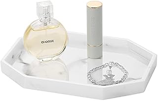 Shinowa 8" Small Octagon Bathroom Vanity Tray, Resin Decorative Perfume Tray Jewelry Ring Dish Tray,Vanity Tray for Bathroom Candle Perfume Soap Shampoo, Ink White