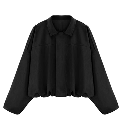 WERFORU Womens Faux Suede Bomber Jacket Casual Pilot Coat Oversized Spring Fall Batwing Long Sleeve Streetwear Outwear