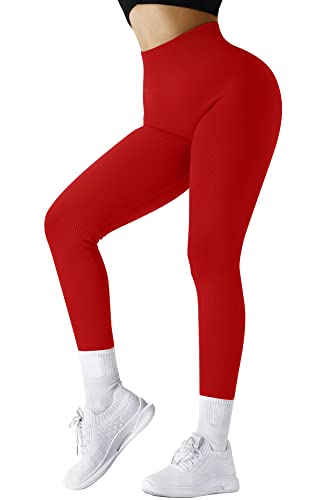 Image of DOULAFASS Women Ribbed Leggings Yoga Pants High Waisted Workout Gym Leggings