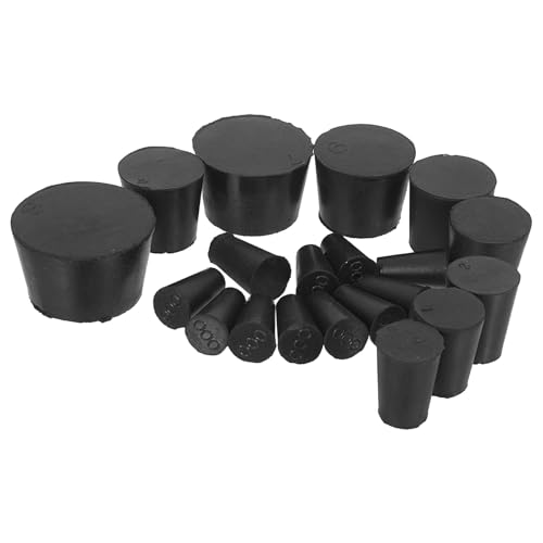 POPETPOP 20 Pièces Bouchons en Caoutchouc Noir Étanchéité et Résistance à L'usure Coniques et Ronds pour Tubes à Essai et Tuyaux pour Réparations Plomberie et Usage Domestique
