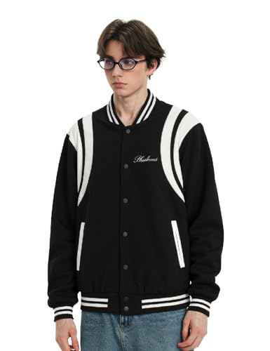 Silent Vortex Men's 90S Letter Graphic Leather Pro Club Jackets Color Block Letterman Baseball Varsity Jackets