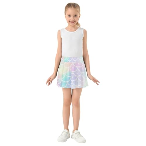 Kids Tennis Skirts Pastel Mermaid Scales Athletic Shorts Girls Skorts Preppy Pleated Skort 4t3