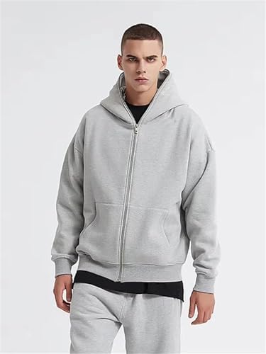 Men's Zip Up Hoodies Jacket Street Pullover Solid Color Long Sleeve Oversized Hooded Sweatshirt Coats2
