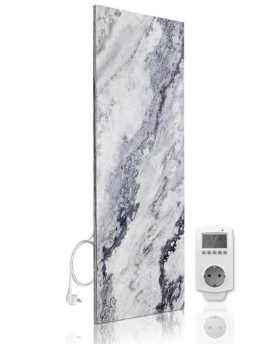 Marwona Chauffage infrarouge en pierre naturelle avec WiFi thermostat I 800 W I Carrara Optik B-800 I Chauffage mural en pierre naturelle à économie...