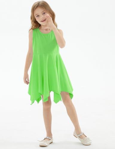 Noomelfish Girls Handkerchief Hem Twirl Dress Summer Cotton Sleeveless Skater Sundress (3-12 Years)3