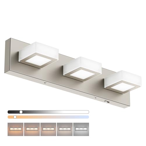 Image of Ralbay 5 Color Temperature Brushed Nickel Bathroom Vanity Lights Dimmable Acrylic Modern LED Bathroom Wall Lighting Fixtures Brushed Nickel