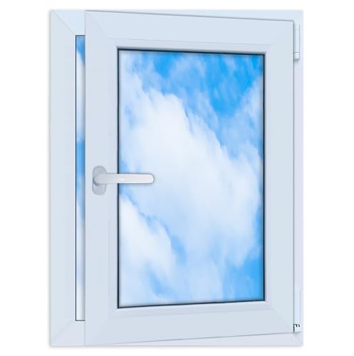 LORAC | Kunststofffenster weiß 600x800mm, 60x80cm, PCV, DIN Rechts, kippbar & ausstellbar, 2-fach Verglasung, energiesparend – Fenster mit CE-Zertifikat für Keller und Wohnung