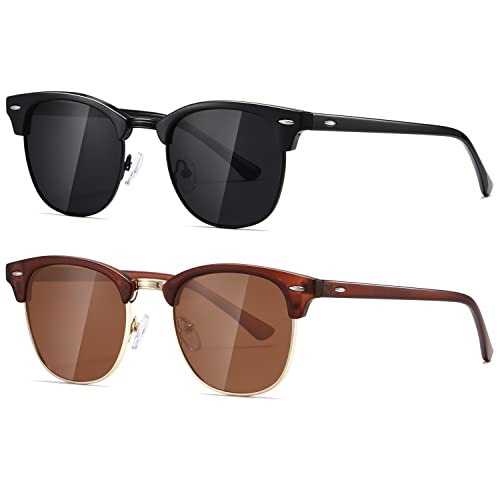 Image of AEVOGUE Semi Rimless Polarized Sunglasses for Women Men, AE0369 2 Pack | Retro, UV Protection, Driving Travel Outdoor, Lightweight Frame, Value Set