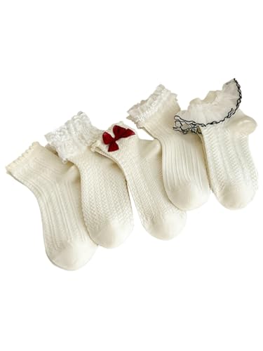 Image of Verdusa Women's 5 Pairs Bow Lace Ruffle Ankle Socks