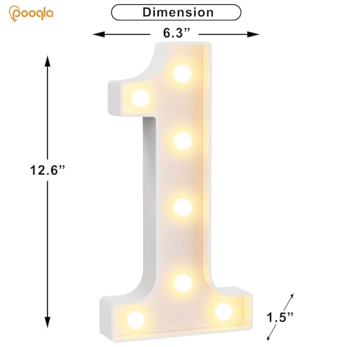Image of Pooqla 1st Birthday Decorations for Girls Boys, Large 12.6 in Tall Light Up Numbers for Party Decorations Table Backdrop Wall Decor, Big Marquee Number 1 Gift for First Birthday Anniversary Decoration