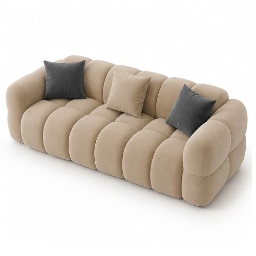 Image of FURNY Luxury Nimbus 3 Seater Bubble Cloud Sofa Set for Living Room | Boston Fabric Upholstered | Modern Cushioned Comfortable Couch for Home Office & Drawing Room | Sand Beige