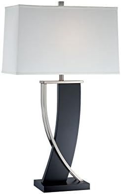 Lite Source LS-21788 Table Lamp with Off White Fabric Shades, 18" x 18" x 31", Dark Walnut/Polished Steel/Off-White