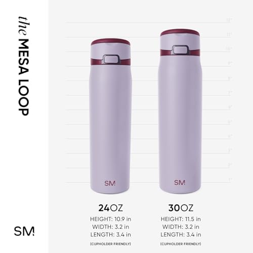 Image of Simple Modern Water Bottle with Straw & Handle | 24oz | Lavender | Mesa Loop Insulated Water Bottle for School, Sports, Travel | Leak Proof, Stainless Steel | Lilac Stone