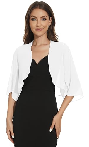 Image of Womens Chiffon 3 /4 Sleeve Shrugs Lightweight Open Front Cropped Cardigan for Dress