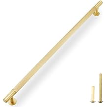 QOGRISUN 1-Pack Solid Brass Appliance Handle Pull, 18 Inch 457mm Hole Center Grooved Gold Cabinet Pull,Heavy Duty Brushed Brass Drawer Handle for Kitchen Cabinets, Cupboard, Dresser Eleganza