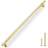 QOGRISUN 1-Pack Solid Brass Appliance Handle Pull, 18 Inch (457mm) Hole Center Grooved Gold Cabinet Pull,Heavy Duty Brushed Brass Drawer Handle for Kitchen Cabinets, Cupboard, Dresser– Eleganza