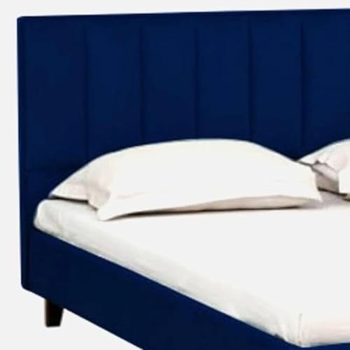 Image of Wooden Modern Upholstered King Size Bed for Bedroom | Wooden Double Bed Without Storage | Platform Cot Upholstered Bed with Upholstery Fabric | Engineered Wood | 6.5 x 6 Ft | Blue-B