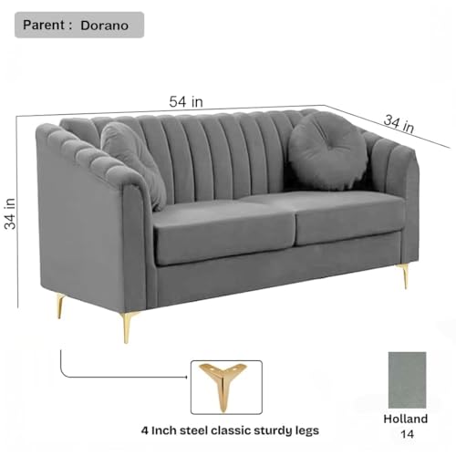 Image of FURNY Dorano 2 Seater Fabric Sofa Set (Light Grey) Premium Velvet Finish Durable & Comfortable Ideal for Living Room