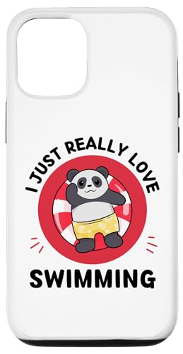 Custodia per iPhone 12/12 Pro Simpatico panda Kawaii I Just Really Love Swimming Lover