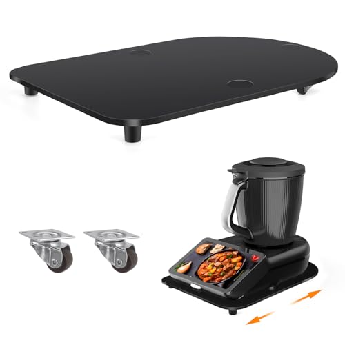 Acryl Gleitbrett für Thermomix TM7 – Mit 360° Rollen + Rutschfest Gummifüße des Schnelles Bewegen/Sicheren Stand, Die Arbeitsplatte Nicht Zerkratzen, Zubehör für Thermomix TM7（Schwarz）