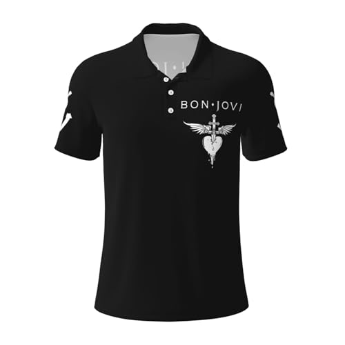 Jovi Rockband Polo-Shirts für Herren, Erwachsene, Sommer, kurzärmelig, Polo-T-Shirts, Workout, Sport, Fitnessstudio, T-Shirt, Top, Golf-Shirt, Geschenke für Männer Large