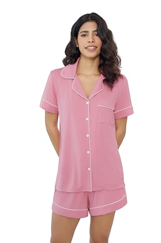 Image of Joyaria Women's Cooling Bamboo Viscose Pajamas Shorts Set Button Front