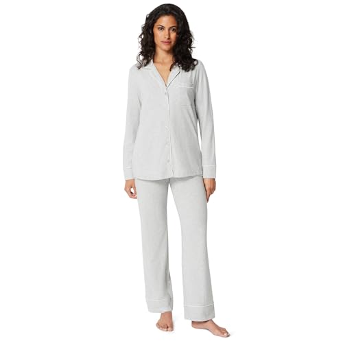 Amazon Essentials Camicia a Maniche Lunghe in Modal di Cotone e Pigiama a Tutta Lunghezza Donna, Grigio Puntinato, M