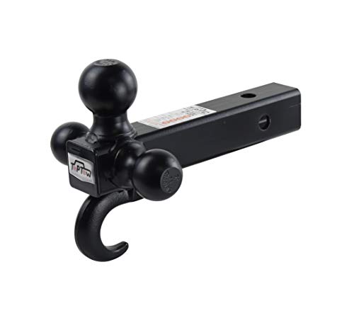 Toptow Trailer Receiver Hitch Triple Ball Mount with Hook Black Balls 2 inch Shank Fits for 2 inch Receiver