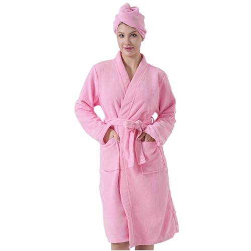Mutenlc Kimono Bathrobe for Women Terry Cloth Robes knee length towel Bathrobe (US, Alpha, Small-pink)