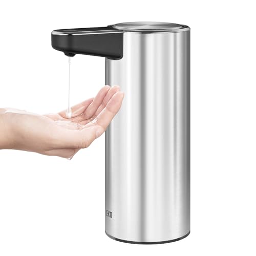 EKO Aroma Stainless Steel Automatic Soap Dispenser, Touchless Liquid Hand Soap Dispenser for Kitchen and Bathroom, Water-Resistant and Rechargeable, 9 fl oz (Stainless Steel)