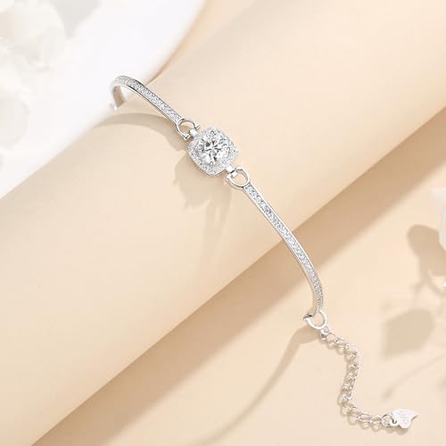 925 Sterling Silver Moissanite Bracelet for Women,1CT D Color Bangle Bracelet with GRA Certificate Perfect Jewelry Gifts3