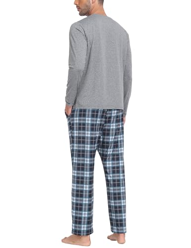 MoFiz Men's Pajamas Plaid Sets Sleepwear Sleep Long Sleeve Shirts and Pants Pajama Set Soft Mens Pjs Lounge Set with Pockets3