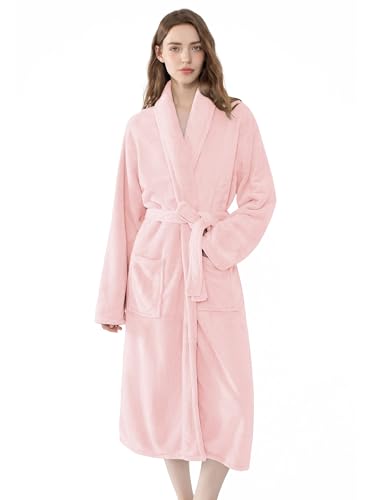 Soft Robe For Women，Warm Plush Bath Robes Female，Spa Towel After Shower Lightweight Long Bathrobe (US, Alpha, Large, X-Large, Regular, Regular, Light Pink)
