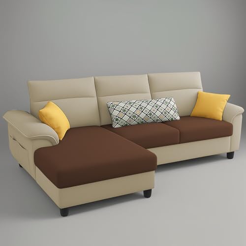 Image of Casaliving Seams LHS 4 Seater L Shape Sofa for Living Room (Cream Brown Fabric) Premium Fabric Sofa