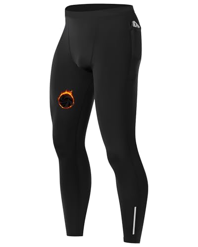 Moozava Men's Thermal Leggings Fleece Lined Compression Pants Athletic Base Layer Underwear Bottoms Running Football Tights Black M