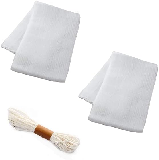SAVE™ 2 pc Cheese Cloth and Cooking Twine | 1X1.2 Meter | 2 Units | White | Muslin | Malmal | Reusable | for Straining, Breathing, Baking, Fermentation and Other Food/Kitchen Requirements