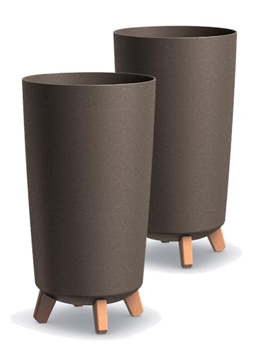 Tymar Übertöpfe groß mit Füßen, Blumenübertopf, Blumentopf Gross, Blumenkübel matt, Pflanzkübel für Außen und Innen ((2pack) Kaffee ; Höhe 44,5 cm/ø 24 cm)
