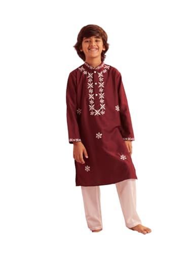 Pspeaches Niños 1 Kurta, 1 Payjama, Rojo, 5-6 Y