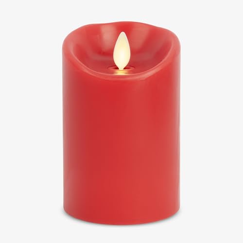 Image of Luminara Flameless LED Battery Operated Flickering Pillar Moving Flame Candles (True Red, 3 inch x 4.5 inch)