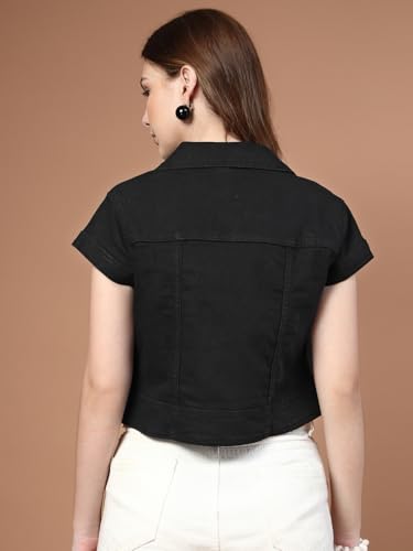 Image of Style Quotient Women Navy Blue Denim Open Front Regular Shrug
