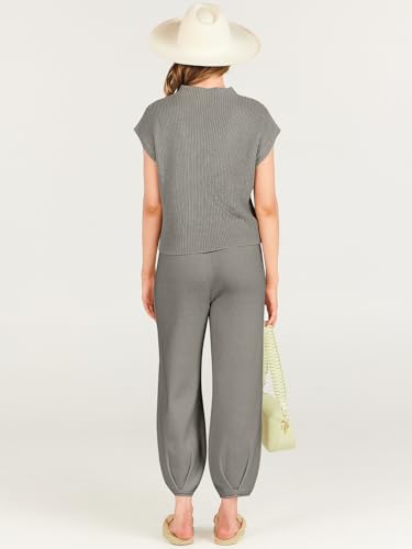 Image of ANRABESS Women's Two Piece Outfits Sweater Sets Knit Pullover Tops and High Waisted Pants Tracksuit Lounge Sets
