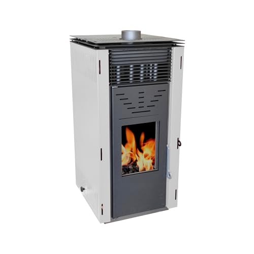 EIDER BIOMASA – Pelletofen ZERO R.E.M. 11 kW, belüftet – energieeffizient – 15-kg Behälter – netzunabhängig (ohne Stromanschluss) – Doppelkammer – saubere Scheibe – automatische Steuerung – bis 200 m³