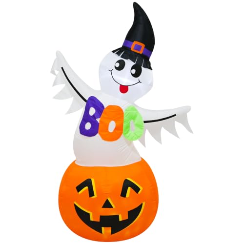 6 FT Halloween Inflatable Ghost Pumpkin with Witch Hat & Boo Sign - image 9