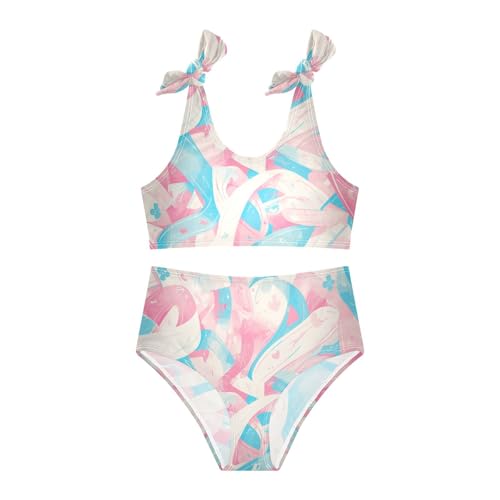 KLL Teal Ribbon Painted Ovarian Girls' Two Piece Bikini Sets Scoop Neck Swimsuits Swimwear Adjustable Strap3