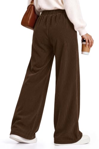 Sampeel Womens Corduroy Palazzo Pants High Waisted Trousers Brown S - image 5