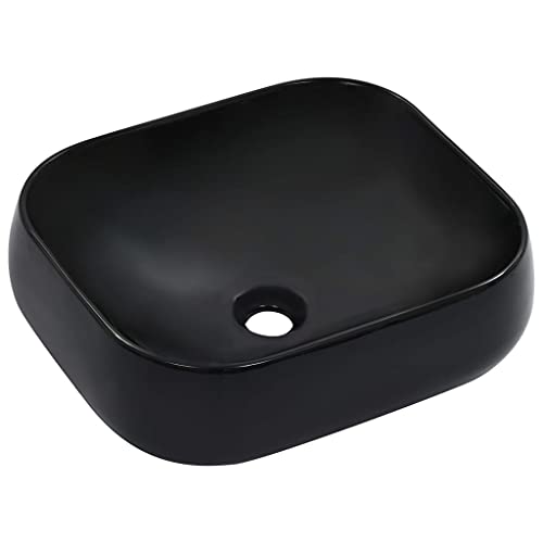 vidaXL Ceramic Black Wash Basin - Chic, Contemporary Bathroom Accessory with High Gloss Finish and Spacious Capacity