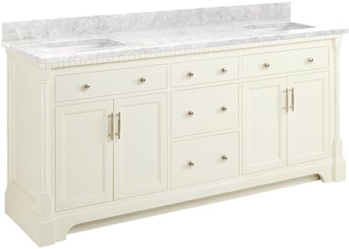 Signature Hardware 953832-72-RUMB-0 Claudia 72" Freestanding Mahogany Double Basin Vanity Set with Cabinet, Vanity Top, and Rectangular Undermount Sinks - No Faucet Holes - White/Carrara Marble