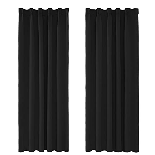 Amazon Brand - Umi Rideaux Lot de 2 Galon Fronceur Thermique Isolant Anti Froid Cuisine Chambre Deco Moderne Occultant Isolants Thermique Salon 107x242cm Noir