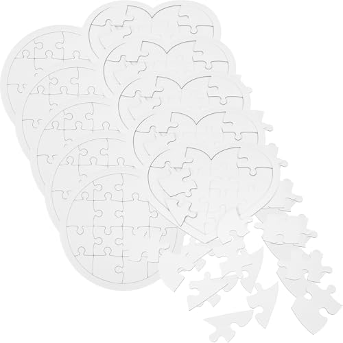 NUOLUX 10個 丸型 ハート型 紙製ジグソーパズル 向け空白パズル 知育 手描き可能 手作りクラフト用